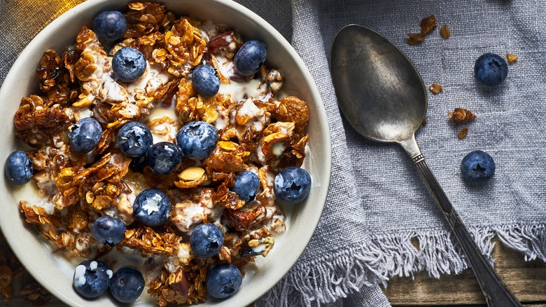 bowl of granola and blueberries