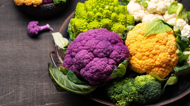 cauliflower, broccoli, and romanesco