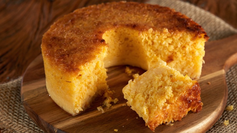 mexican corn cake on wooden board 