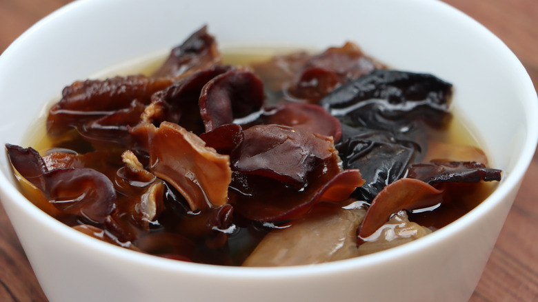 dried mushroom steeping in liquid