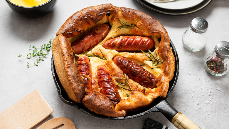 Baked toad in the hole in dish