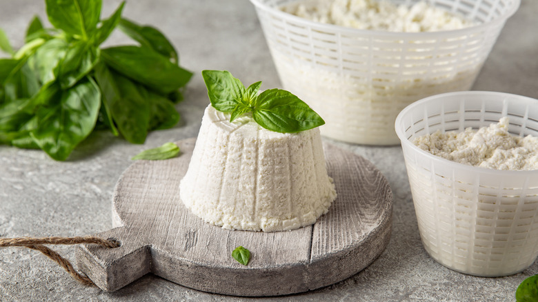 Homemade ricotta with basil