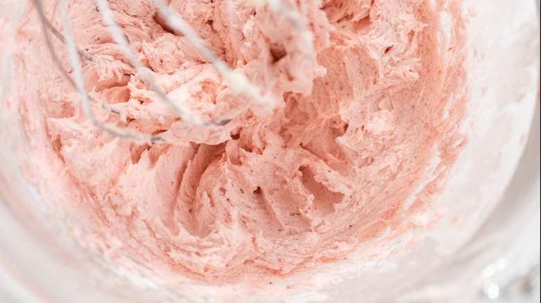 strawberry flavored whipped cream in mixer