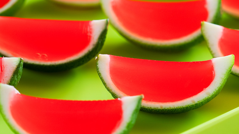 Rows of lime peel Jell-O shots