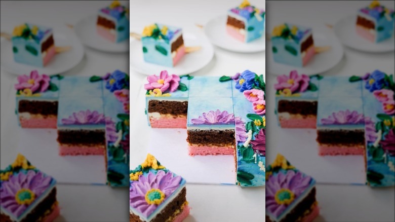 Slices of a two-toned cake