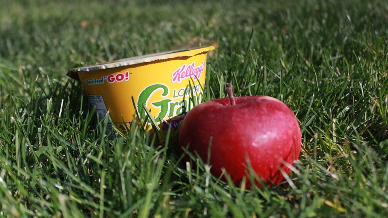 cup of granola and an apple