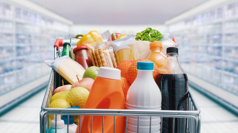 grocery cart with blurred background