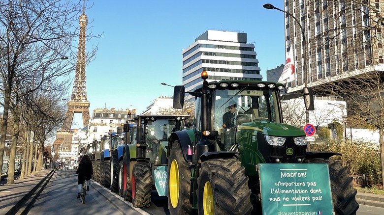 tractors in front of Eiffel Tower