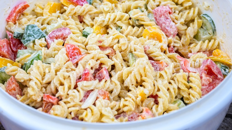 creamy pasta salad mixed together