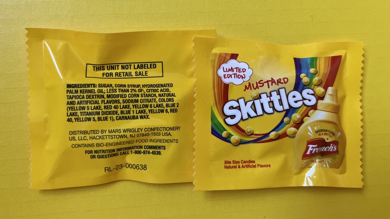 Mustard Skittles packaging  