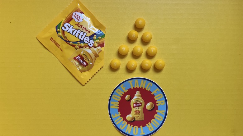 Mustard Skittles and sticker