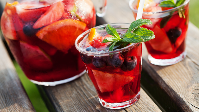 Pitcher and glasses of fruity sangria