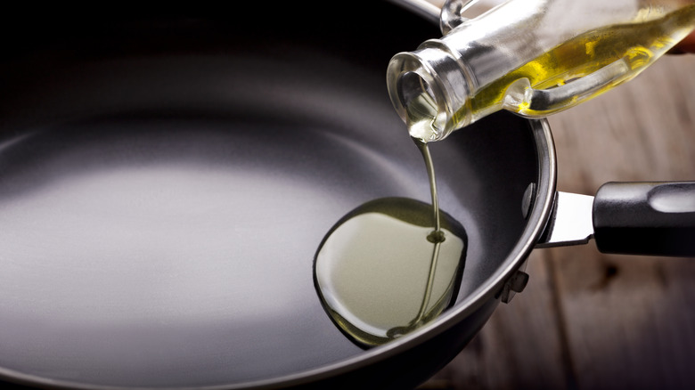 Olive oil in pan