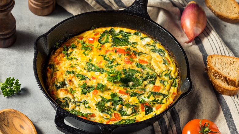 spinach frittata in skillet