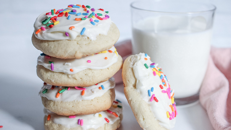 frosted sugar cookies stacked 