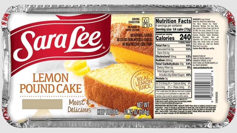 Sara Lee lemon pound cake packaging