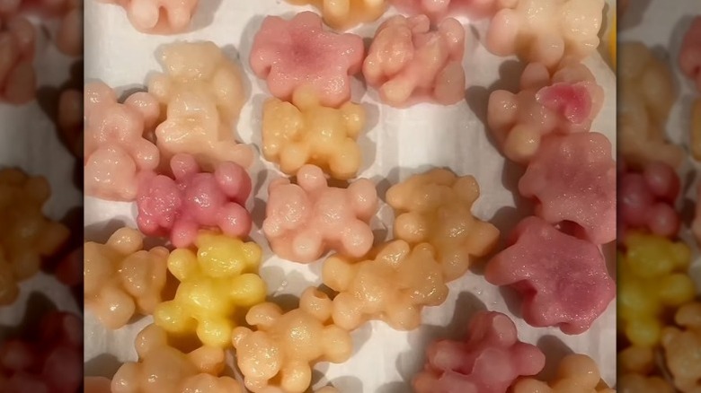 Frozen Sprite gummy bears on parchment paper