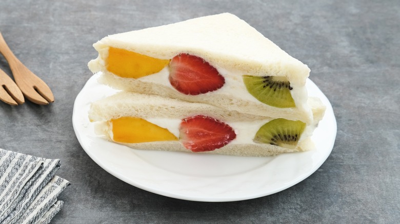 Colorful fruit sandwich on plate