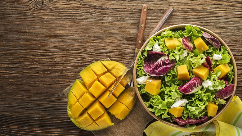 fresh mango with greens