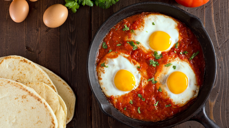 shakshuka in cast iron pan