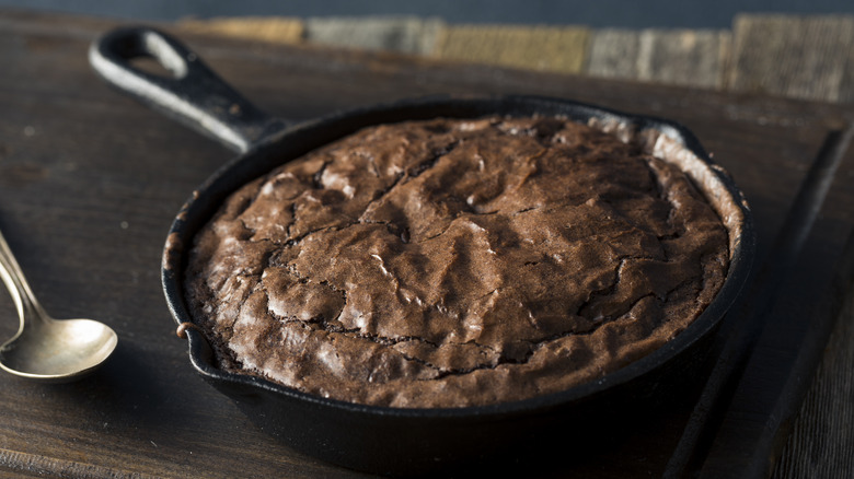 brownies baked in a cast iron skillet