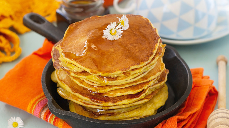 a stack of hoecakes in a skillet