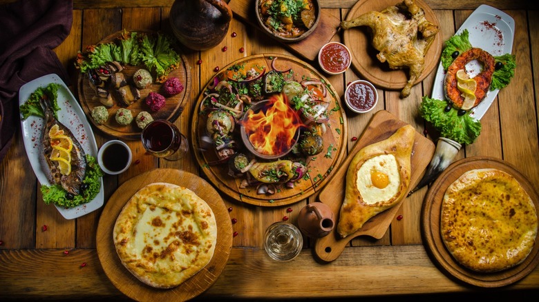 Georgian dinner with khachapuri