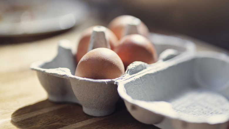 Carton of eggs on a counter