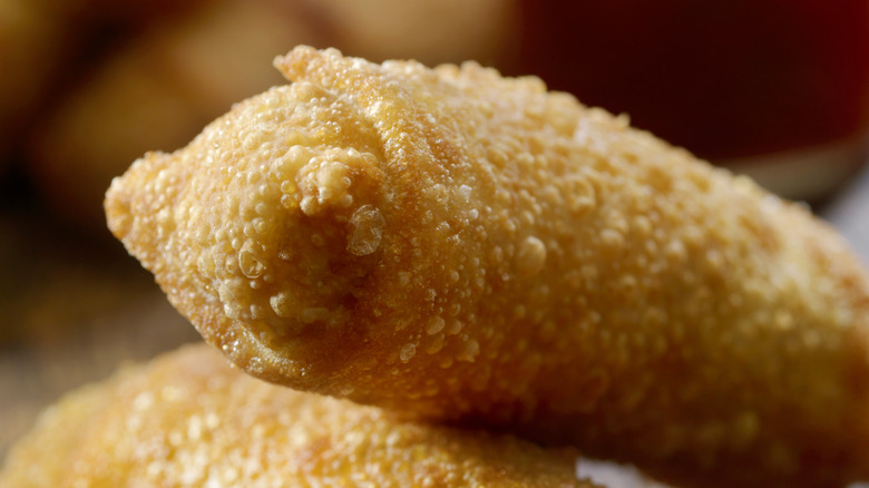 close up of fried egg rolls