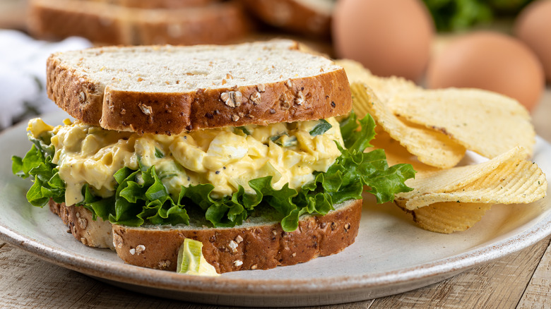 egg salad sandwich and chips