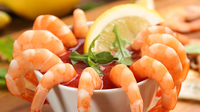 Shrimp cocktail on a tray