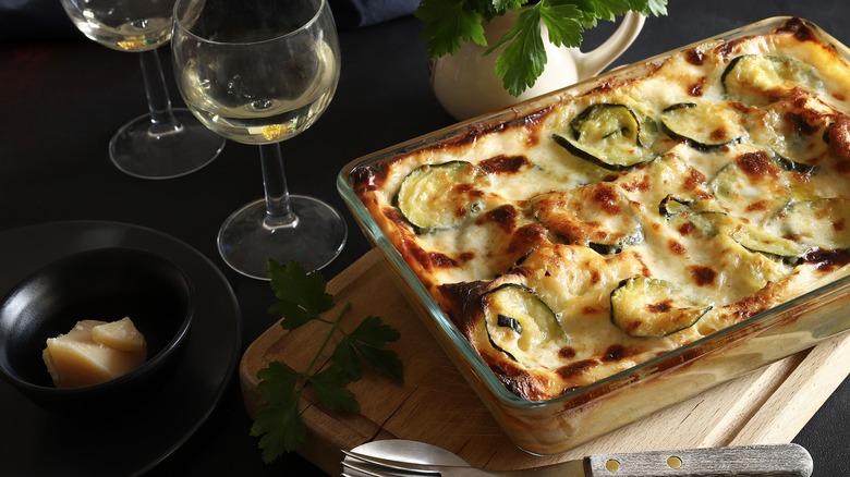 Baked lasagna made with slices of zucchini