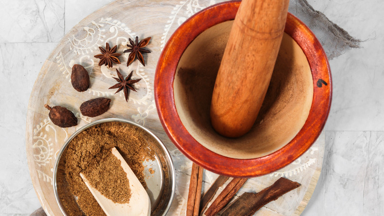 Mortart and pestle with spices