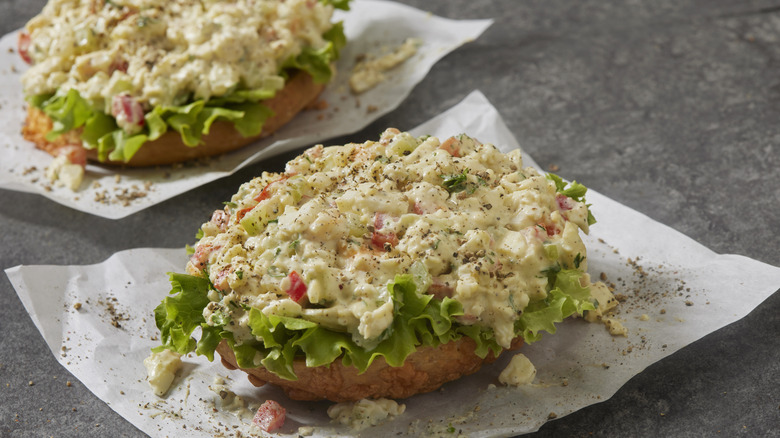 Open egg salad sandwich