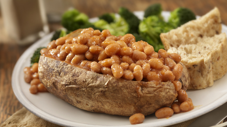 baked beans on a baked potato