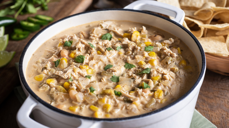 Pot of homemade chicken chili