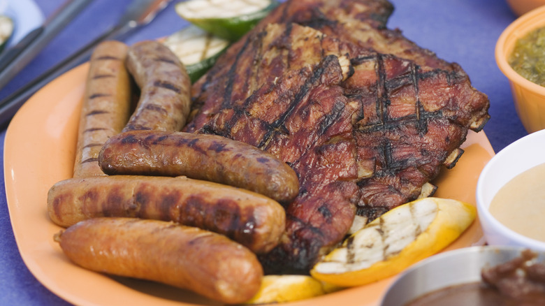 Grilled hot dogs on a plate 