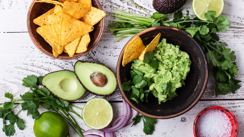 Fresh guacamole and ingredients