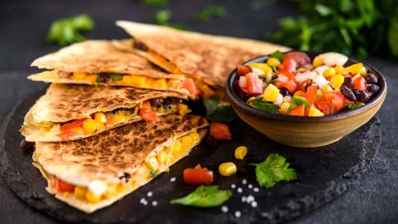 Quesadillas with bean and corn salsa