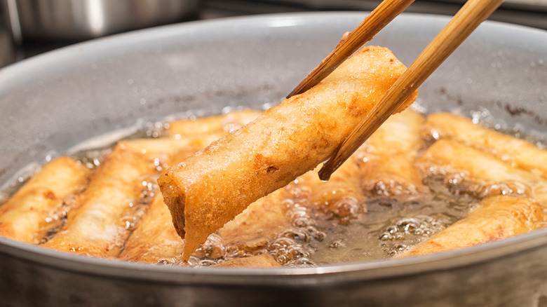 Frying egg rolls