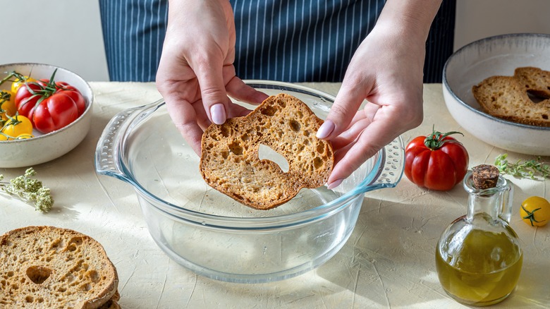 Soaking bread in water