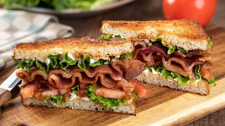 BLT sandwich on cutting board