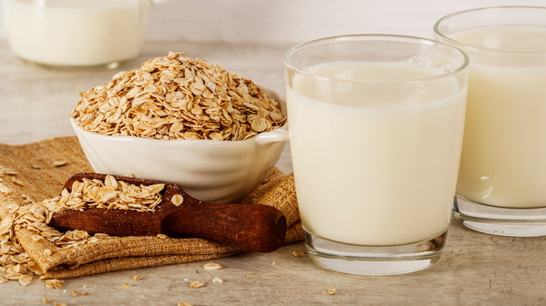 Oatmeal and glass of coffee creamer