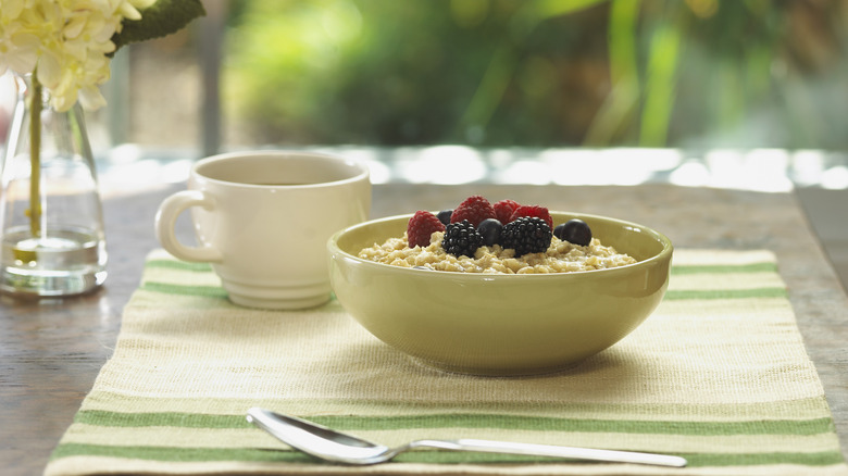 bowl of oatmeal on placemat