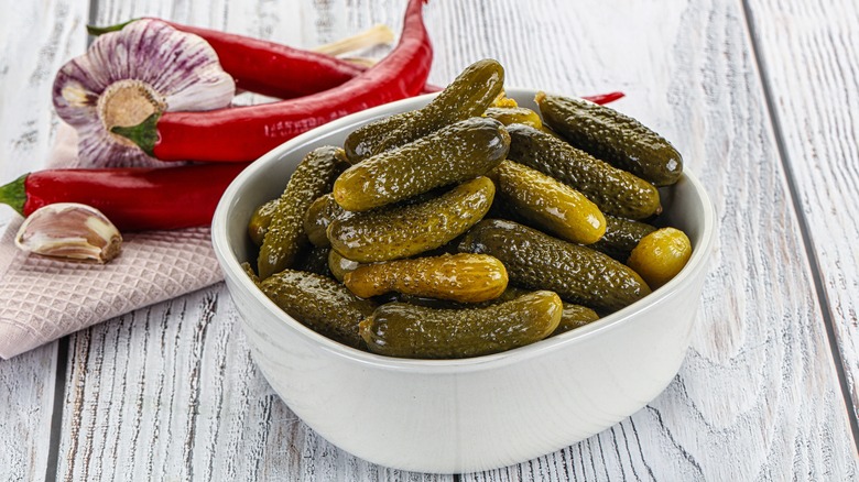 Cornichons in bowl