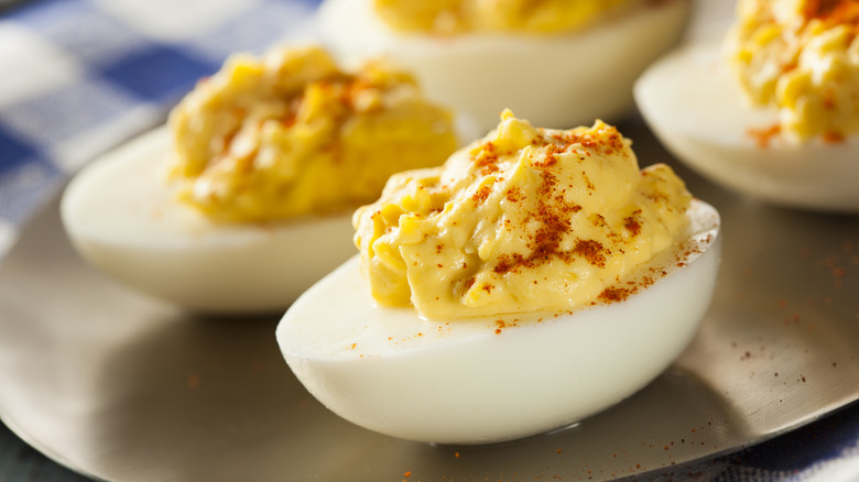 Tray of deviled eggs