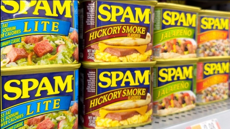 cans of spam on store shelves