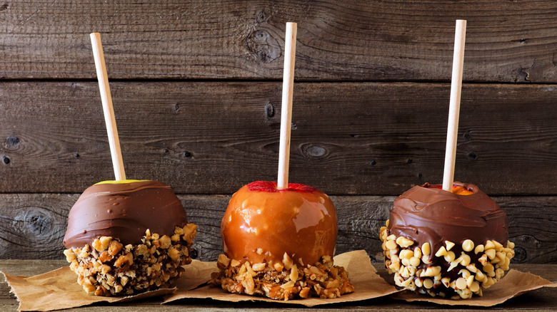 Three caramel apples