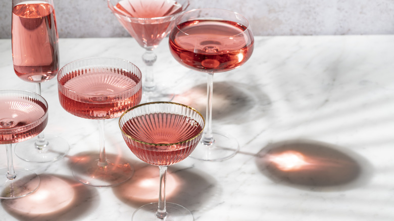 Cocktail glasses with rose