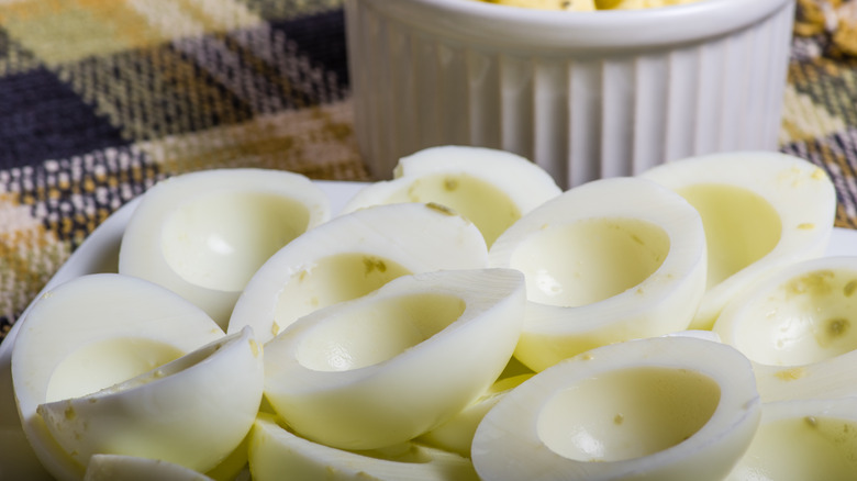 boiled eggs cut in half